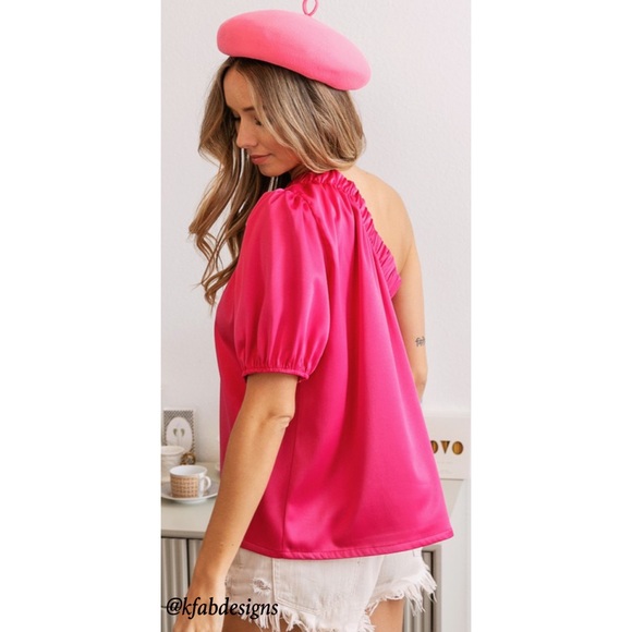 NEW! Fuchsia Soft Stretch Satin One Shoulder Top! - Picture 14 of 15
